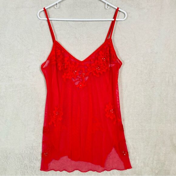 Victoria Secret Vintage Gold Label Lingerie Chemise Slip Rhinestone Red Large - Picture 1 of 6